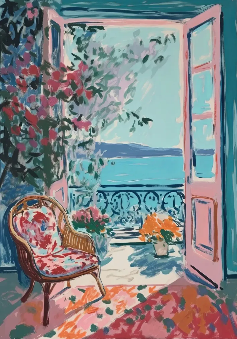 Window of colours: Mediterranean dreams canvas with Floater frame by Nikis Art Studio