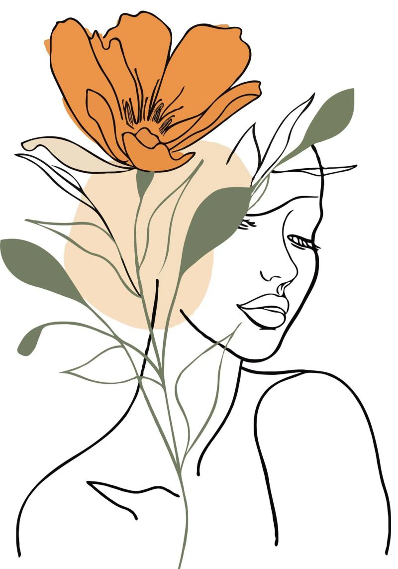 Serene face intertwined with a large orange flower pellicola backlit da LisaArtes