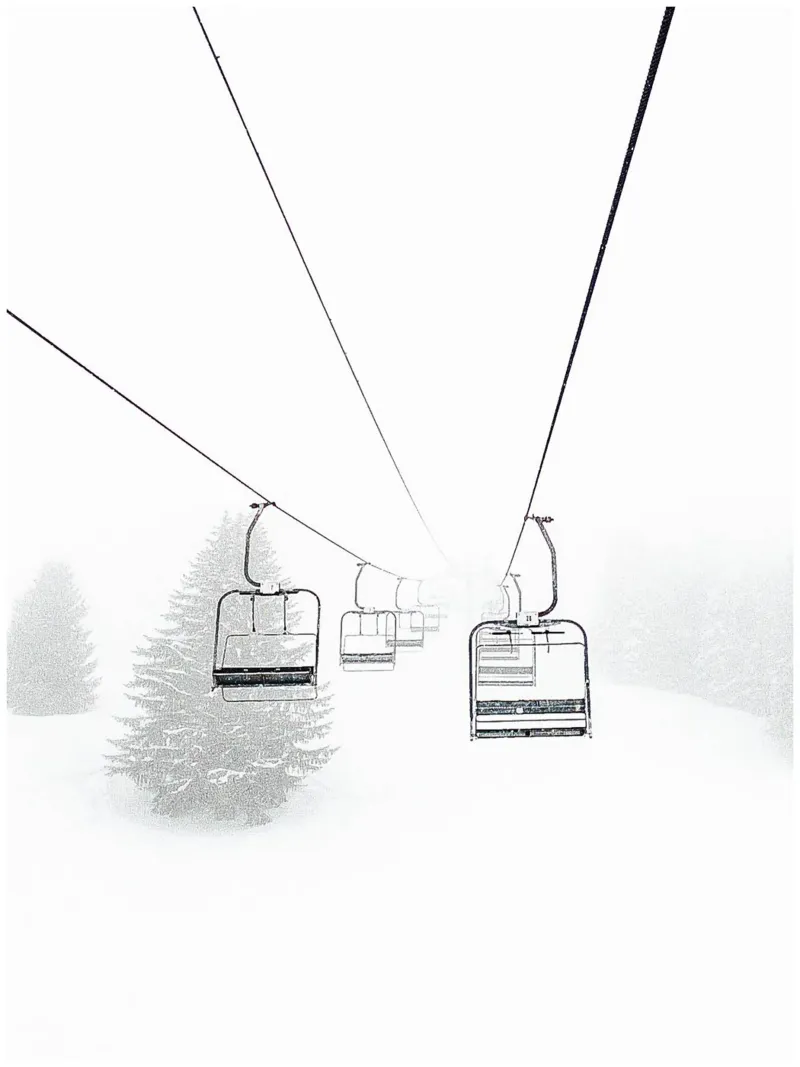 Skilift in de winter - Minimalistisch sneeuwmotief canvas met Baklijst van Whole©