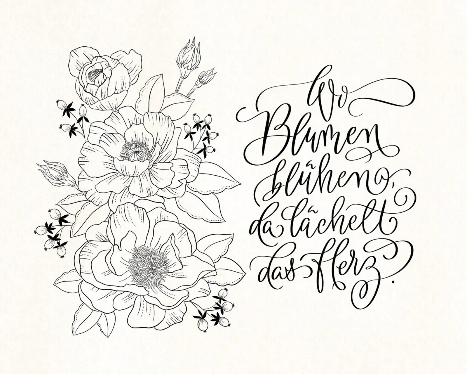 Dove sbocciano i fiori, il cuore sorride. Fiori. Calligrafia pellicola backlit da CalliLetters