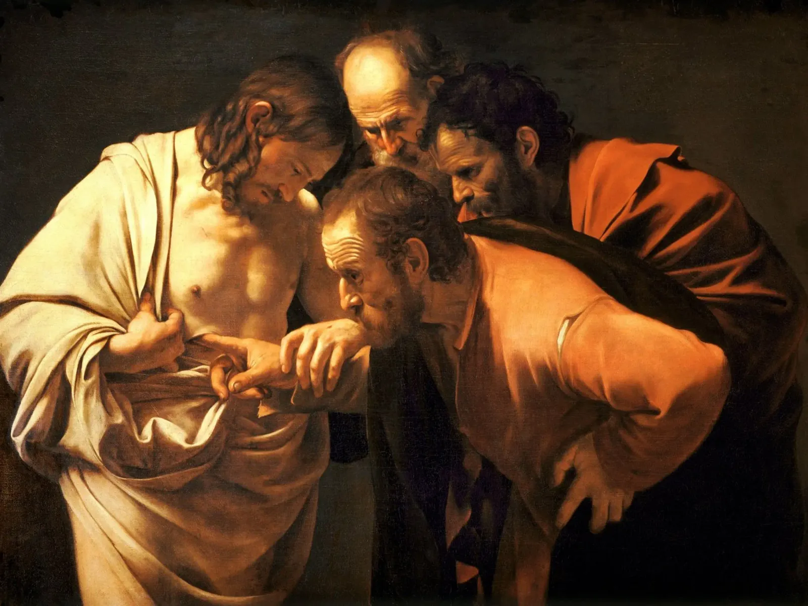 Caravaggio - De ongelooflijkheid van de heilige Thomas, 1609 hahnemühle van Timeless Artworks