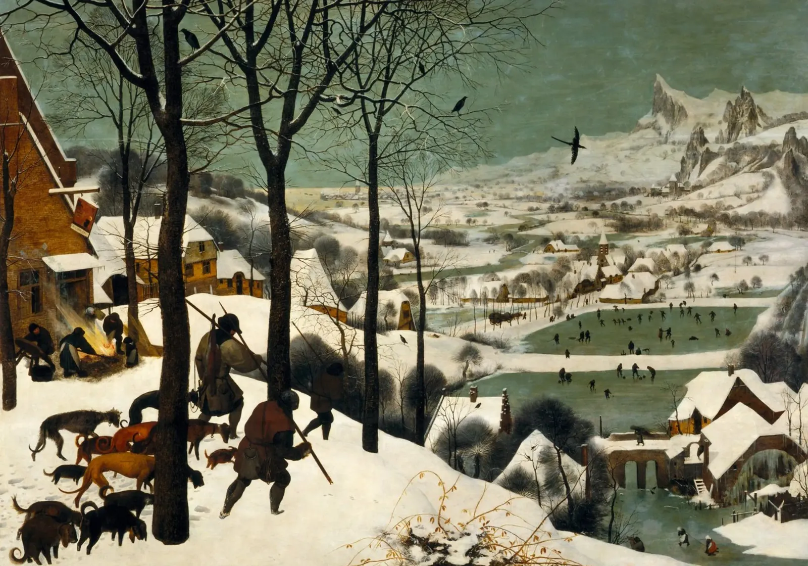 Pieter Bruegel il Vecchio - I cacciatori nella neve (1565) alluminio dibond da William Store