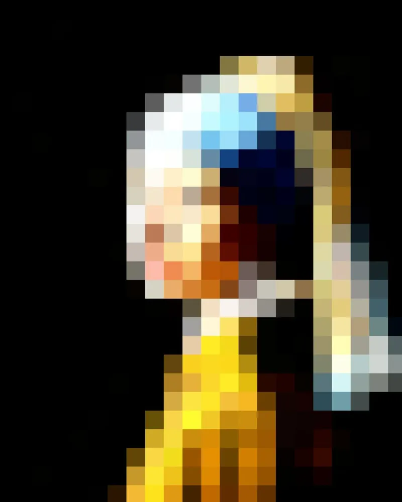Pixeled Girl with a Pearl Earring poster with aluminum frame by Pixeled