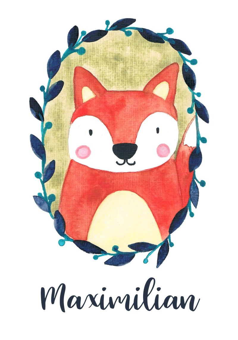 Kleiner Fuchs Portrait mit Name Poster von BAINAI KIDS