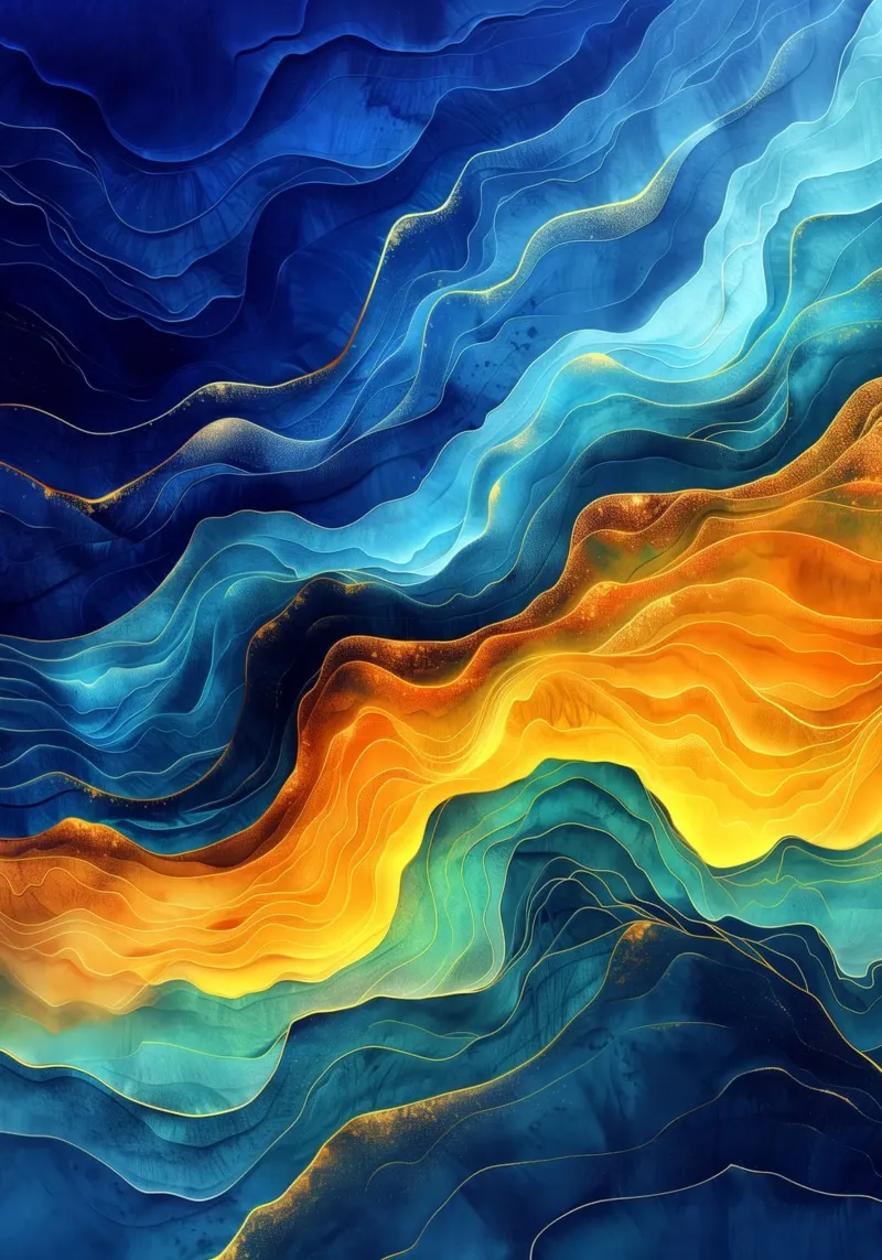 Blue abstraction waves art canvas by Justyna Jaszke JBJart