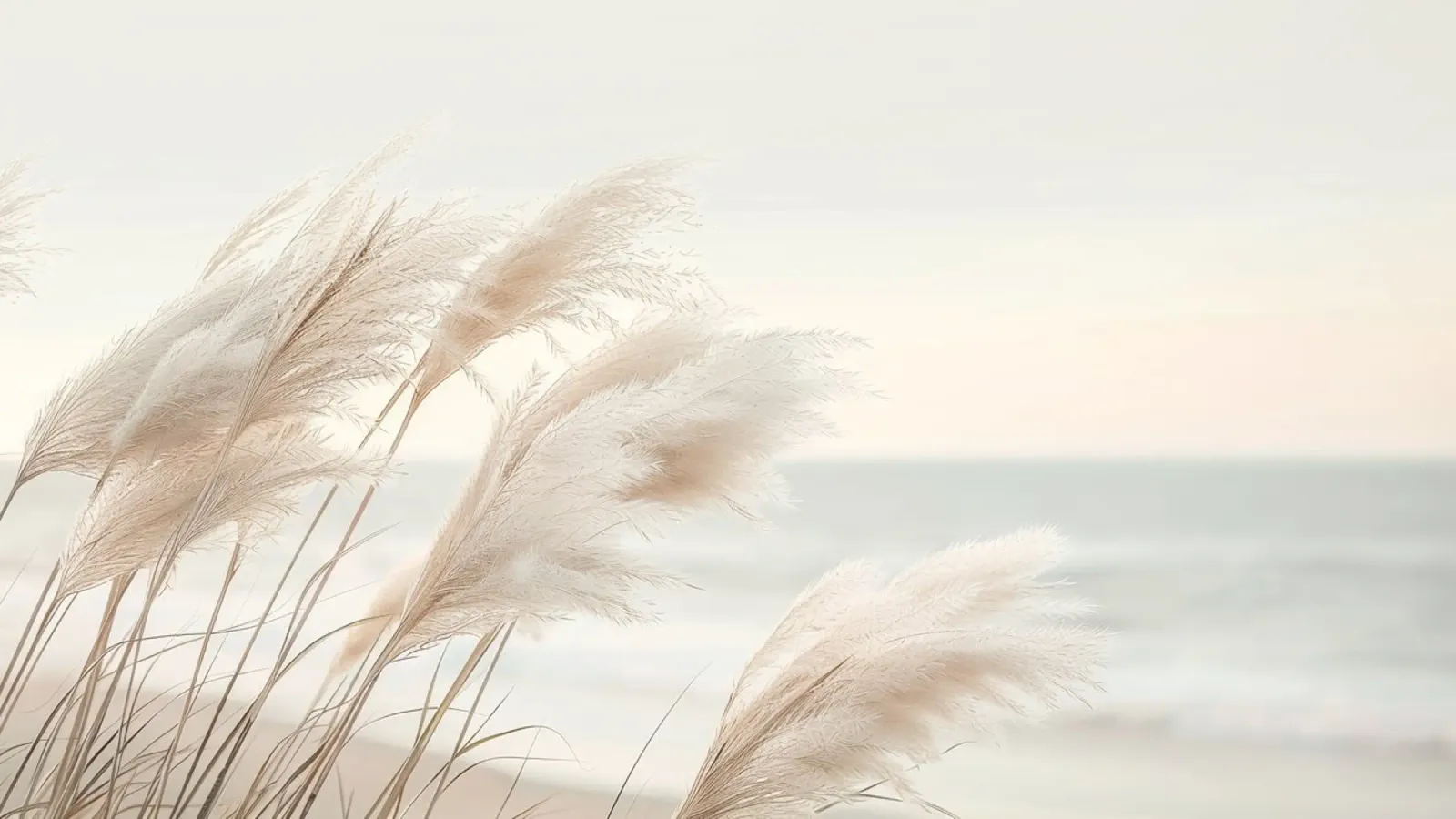 Poesia in riva al mare - L'umore serale dell'erba della pampa poster con telaio in legno da Melanie Viola