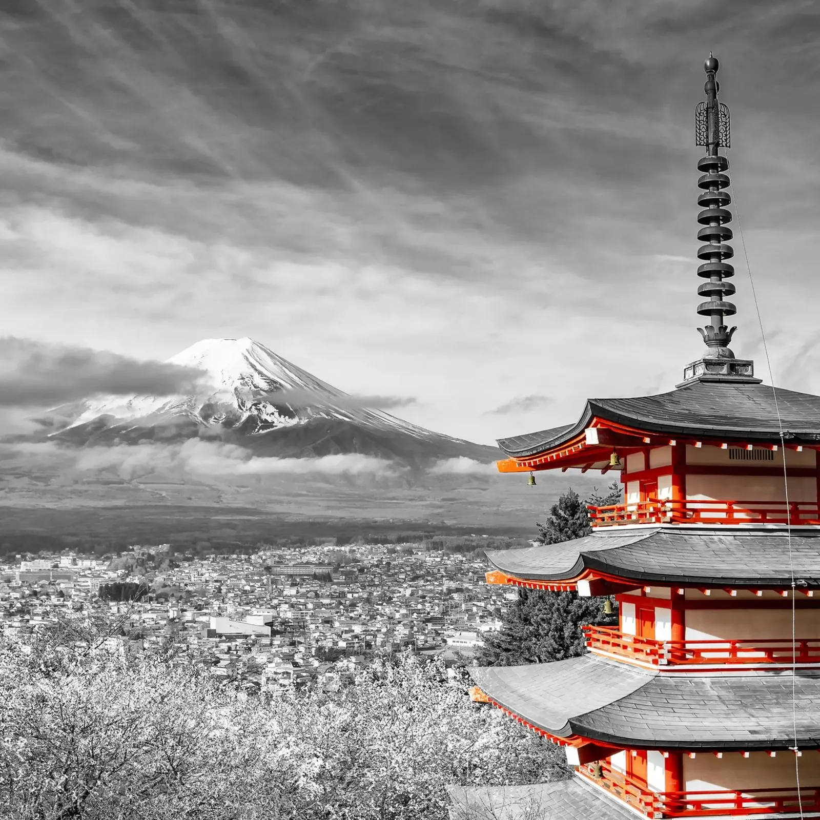 Beautiful view of Mount Fuji with Chureito Pagoda | colourkey canvas with Floater frame by Melanie Viola