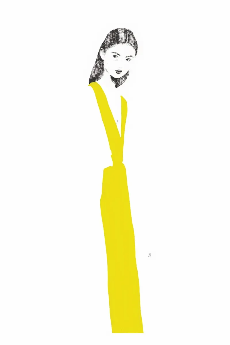 Untitled (Yellow Dress) poster with wooden frame by Manuel Rebollo