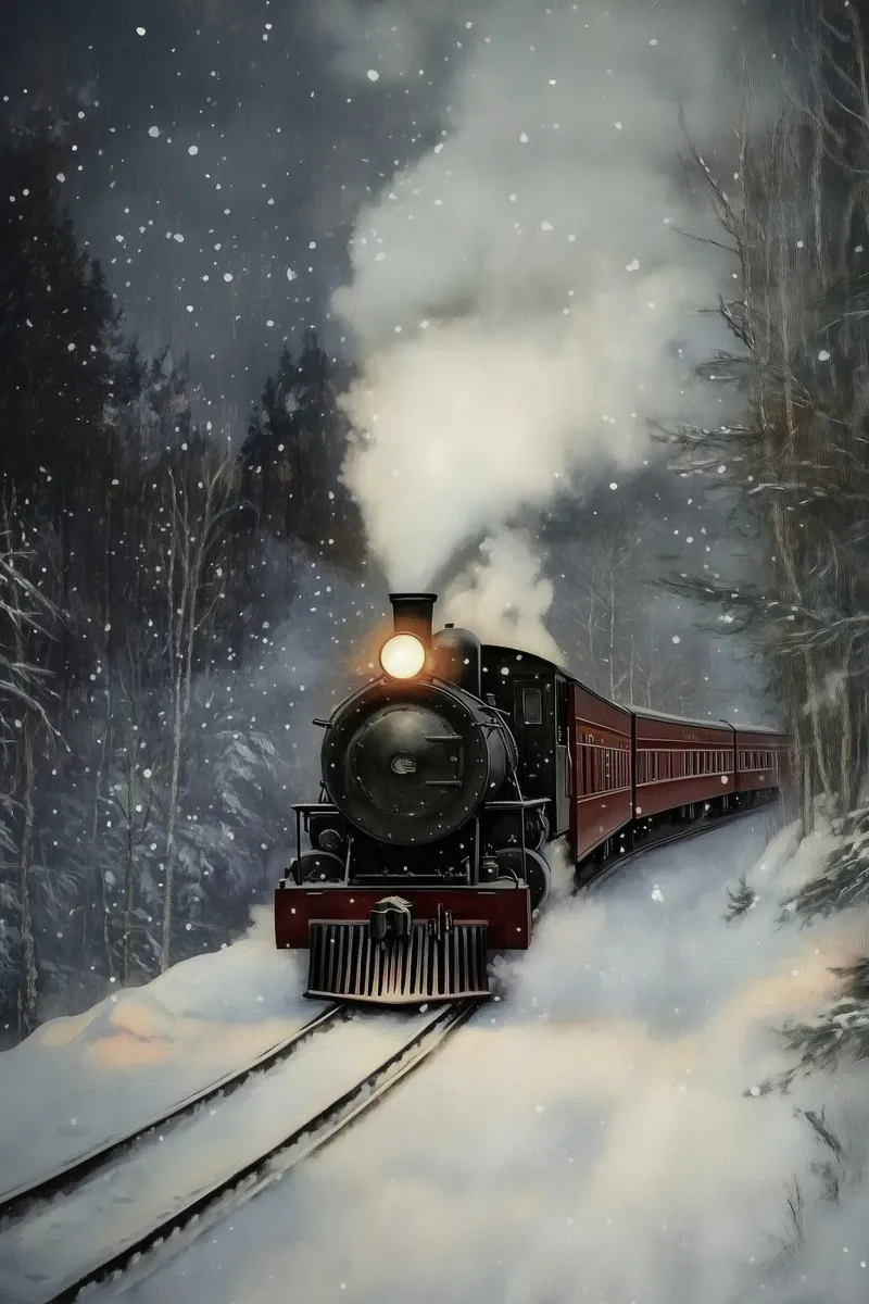 Schneefall-Dampfzug Poster von Melloi Art Print