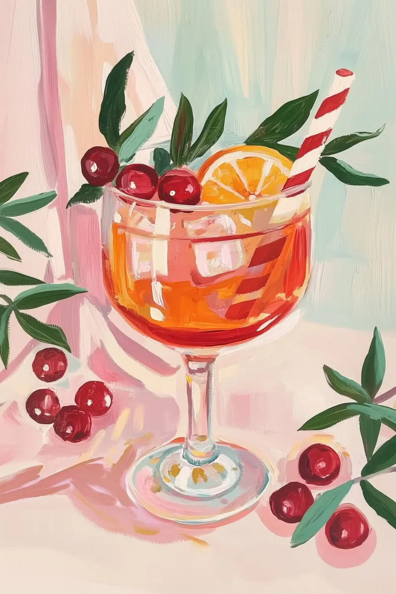 Cocktail aperol Spritz al mirtillo rosso festivo tela con Cornice a cassetta da Melloi Art Print