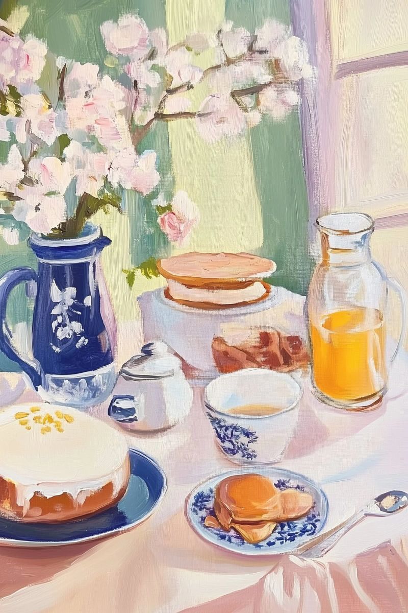 Breakfast Table with Flowers and Fresh Juice poster by Melloi Art Print