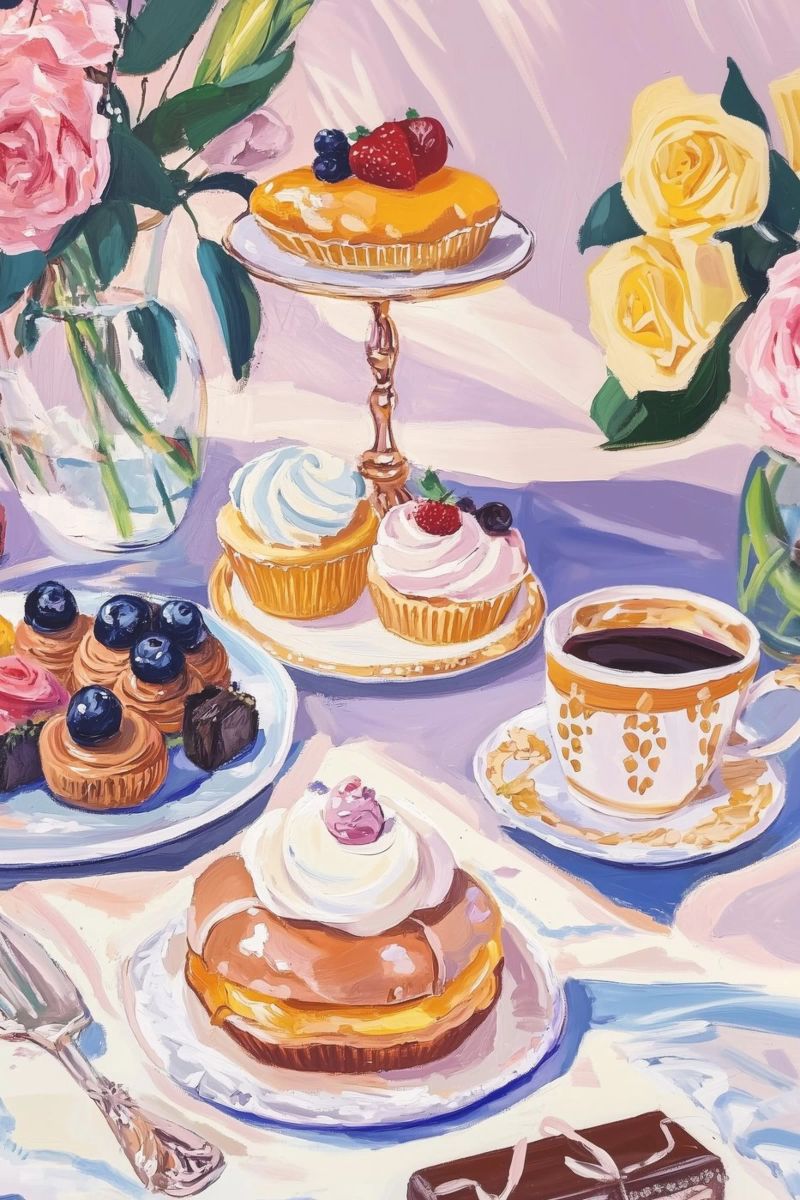 Afternoon Tea Delights: Vintage Pastel Still Life poster by Melloi Art Print