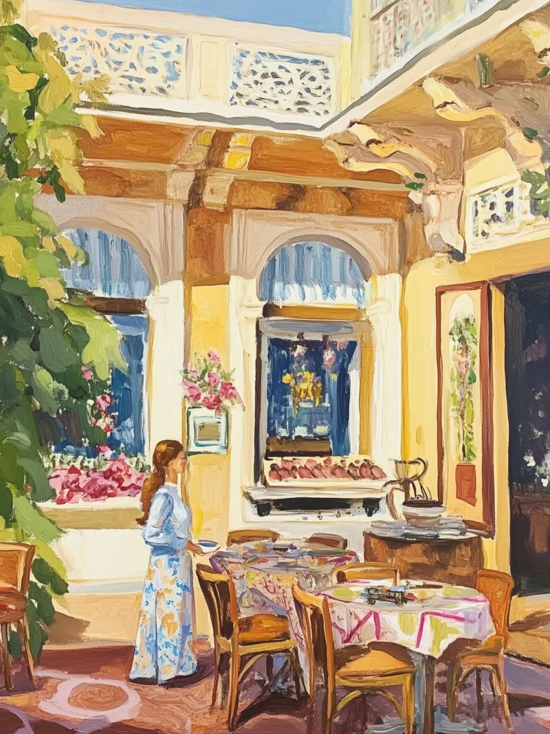 Pittura della terrazza del caffè francese pellicola backlit da Melloi Art Print