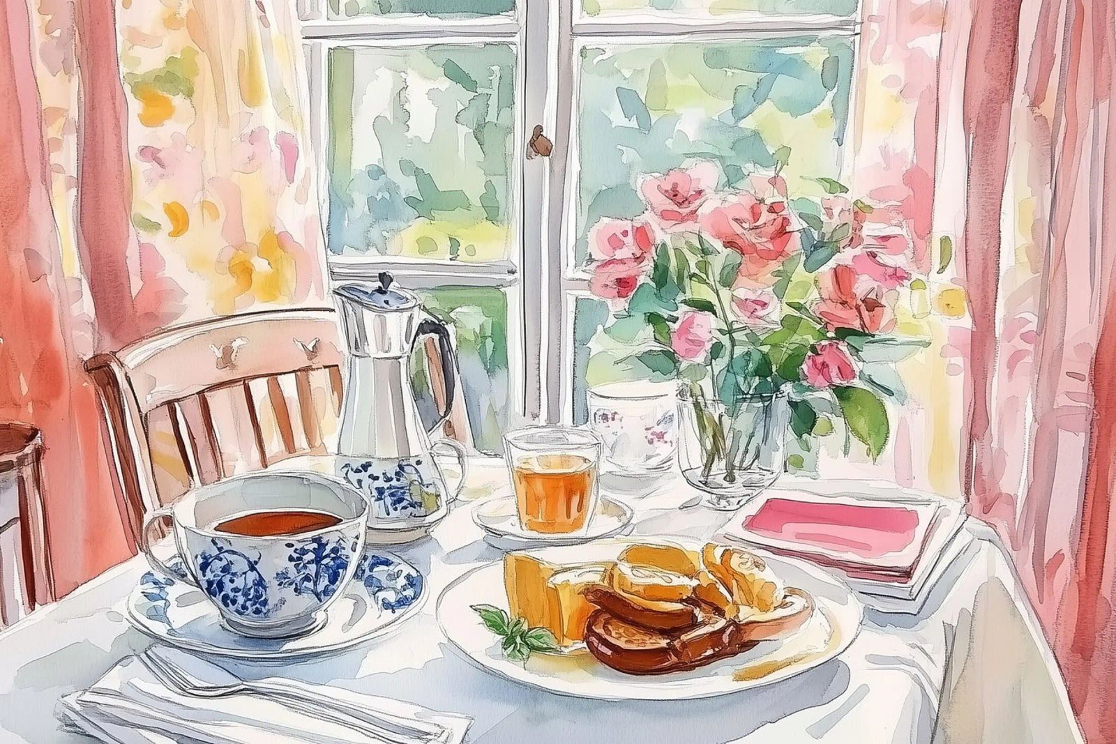 Frühstück am Fenster Aquarell Poster von Melloi Art Print
