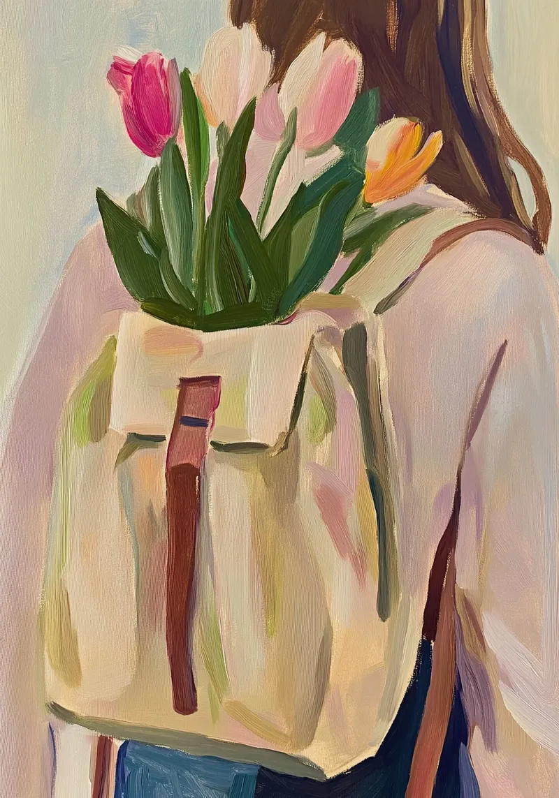 Zaino tulipano fiori rosa poster con telaio in alluminio da Euphoria Theresa