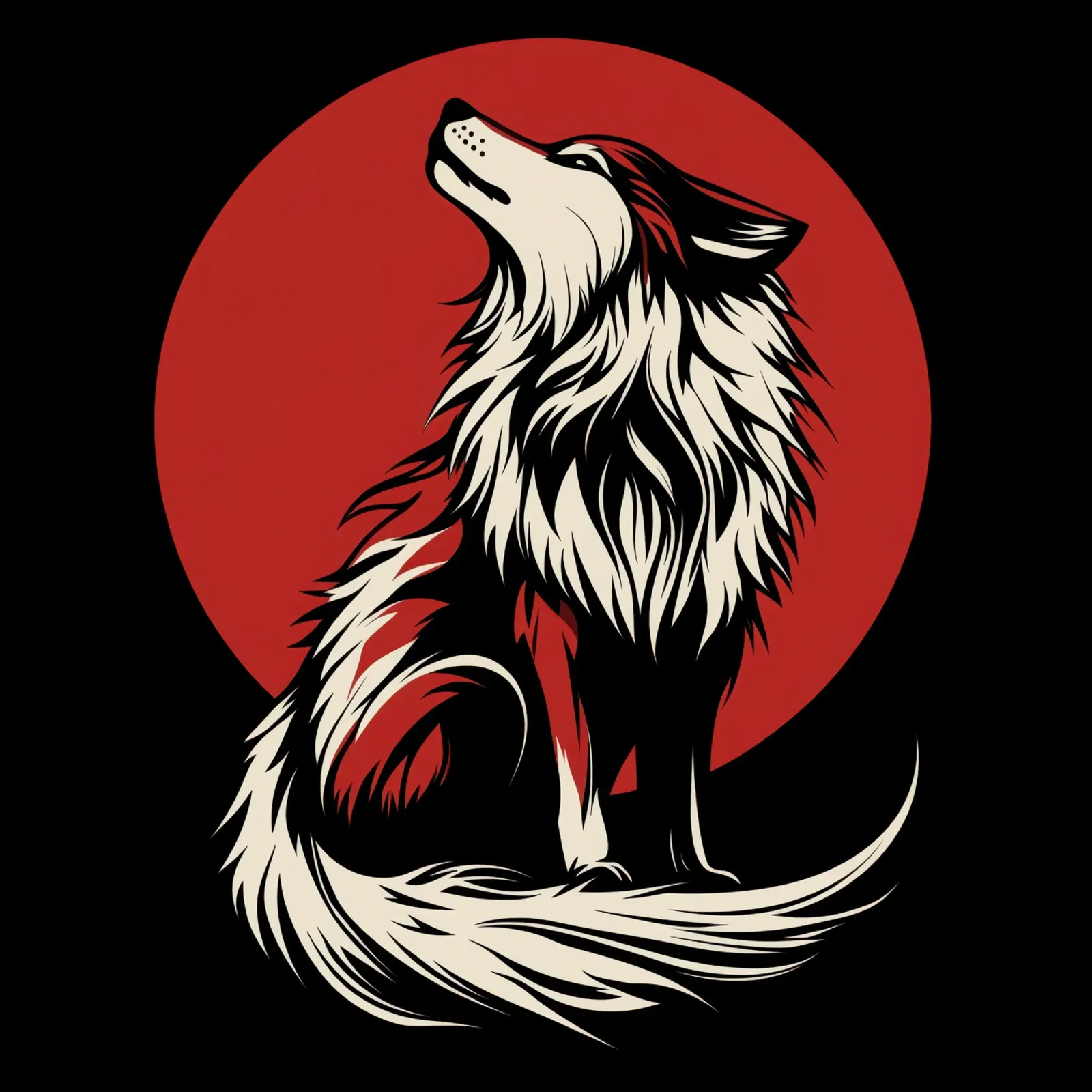 Cane-lupo mistico davanti alla luna di sangue poster con telaio in alluminio da Autofocus