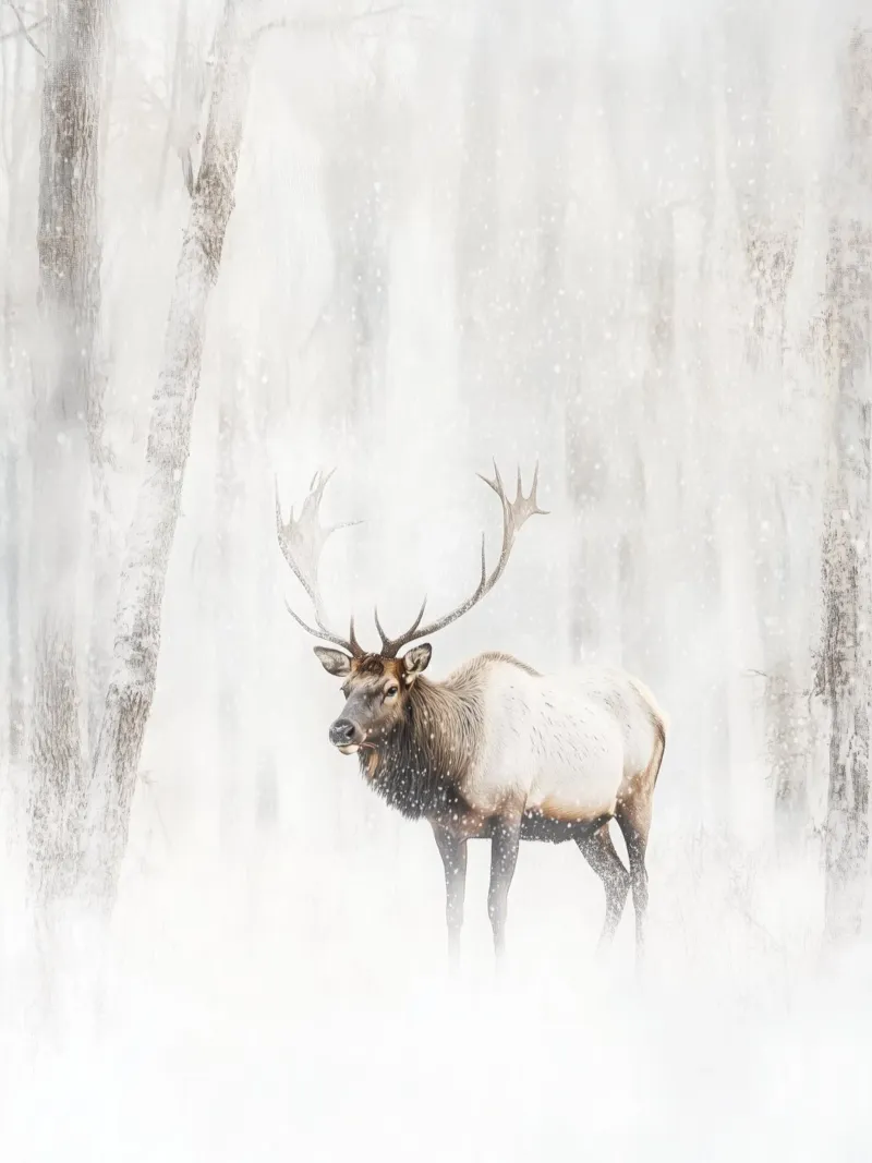 Alce in una foresta invernale innevata | Poesia nordica carta hahnemühle da Autofocus
