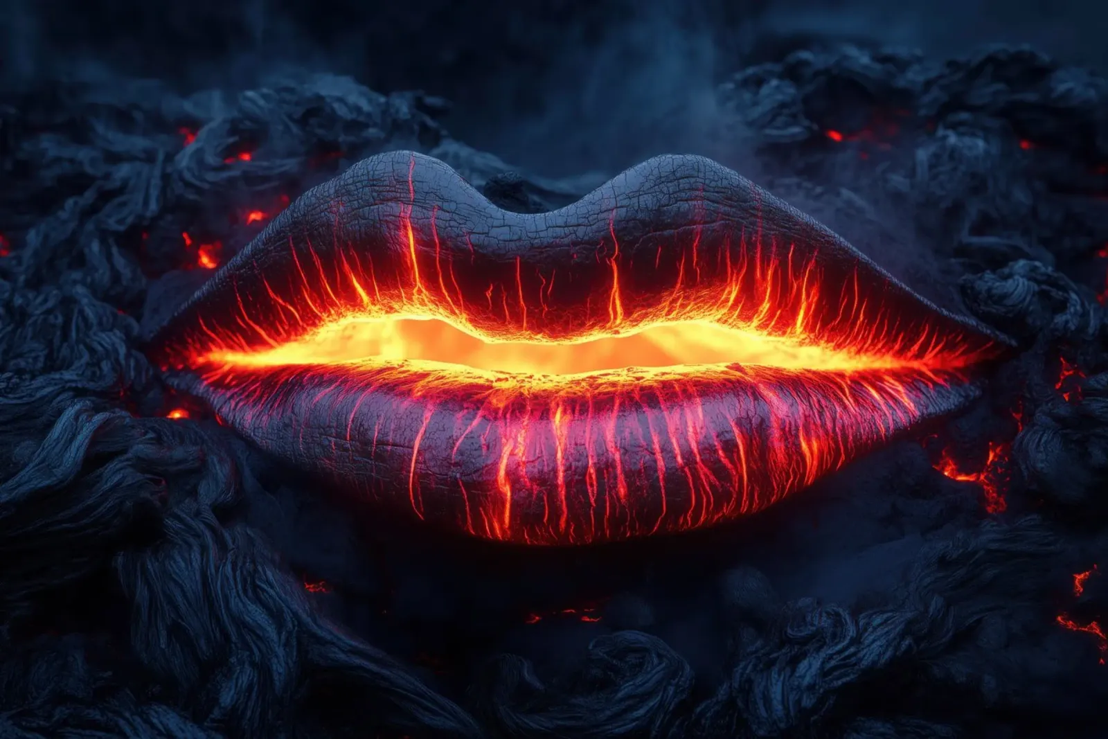 Labbra di lava incandescenti | Forze erotiche della natura poster con telaio in alluminio da Autofocus