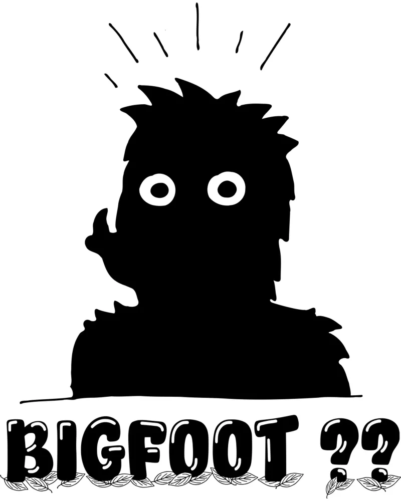 Illustrazione minimale del Bigfoot Sasquatch poster con telaio in legno da sillyindustries