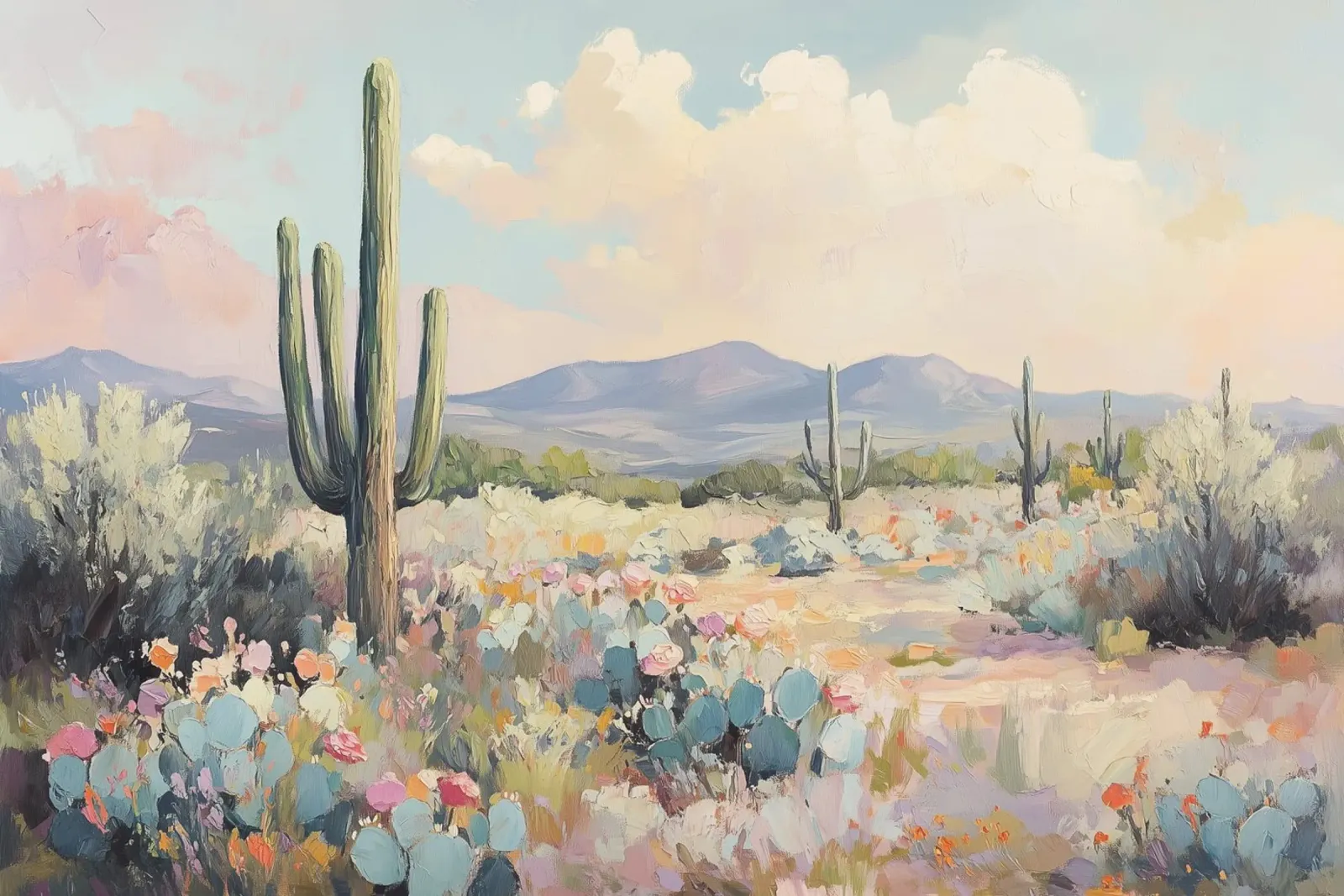 Paesaggio desertico con cactus alluminio dibond da Melloi Art Print