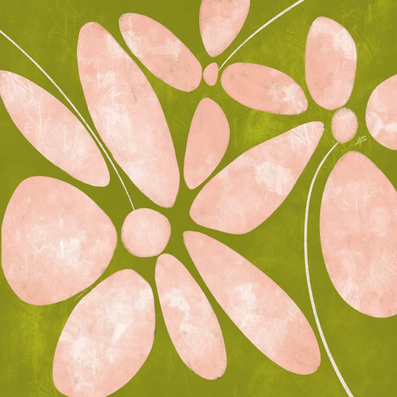 Large Flowers | Peach & Green poster with wooden frame by sabidussi