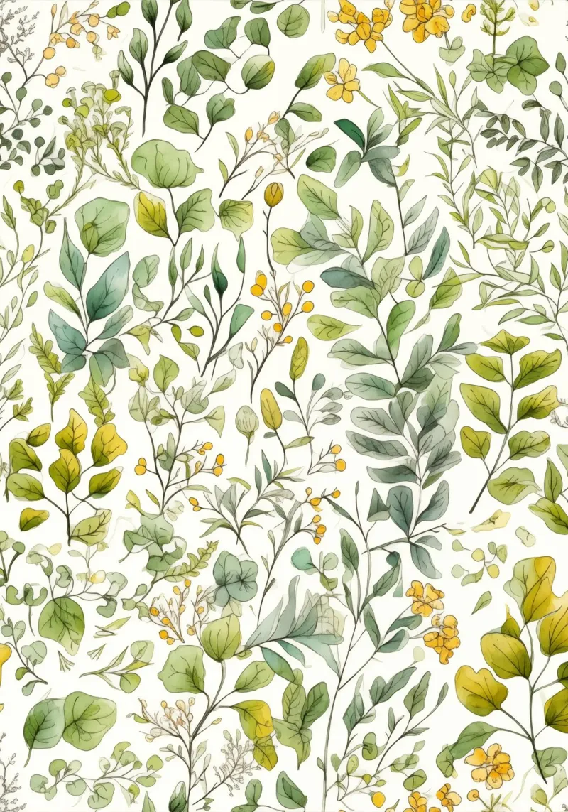Piccoli fiori e foglie modello natura arte poster con telaio in alluminio da Justyna Jaszke JBJart