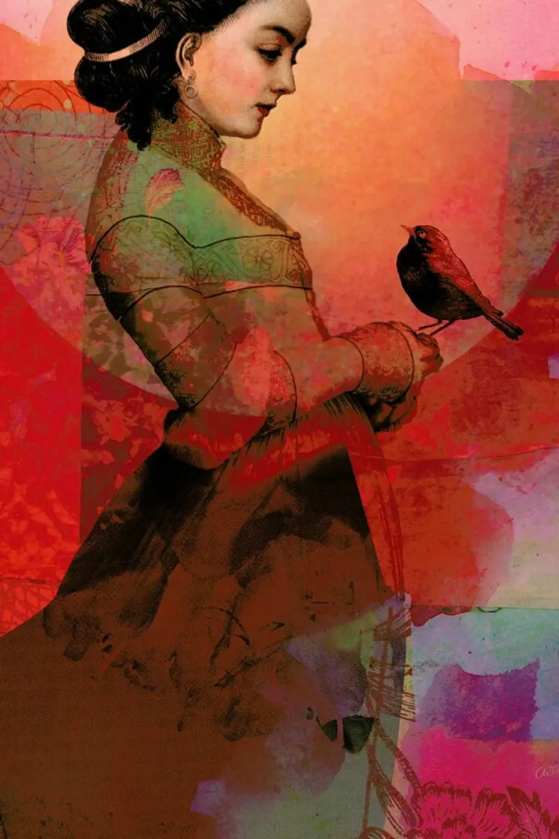 Lady In Red poster con telaio in alluminio da Catrin Welz-Stein