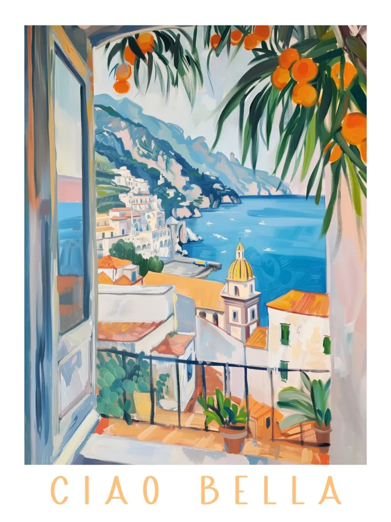 Ciao Bella Amalfi Coast tela con Cornice a cassetta da Bella Studio