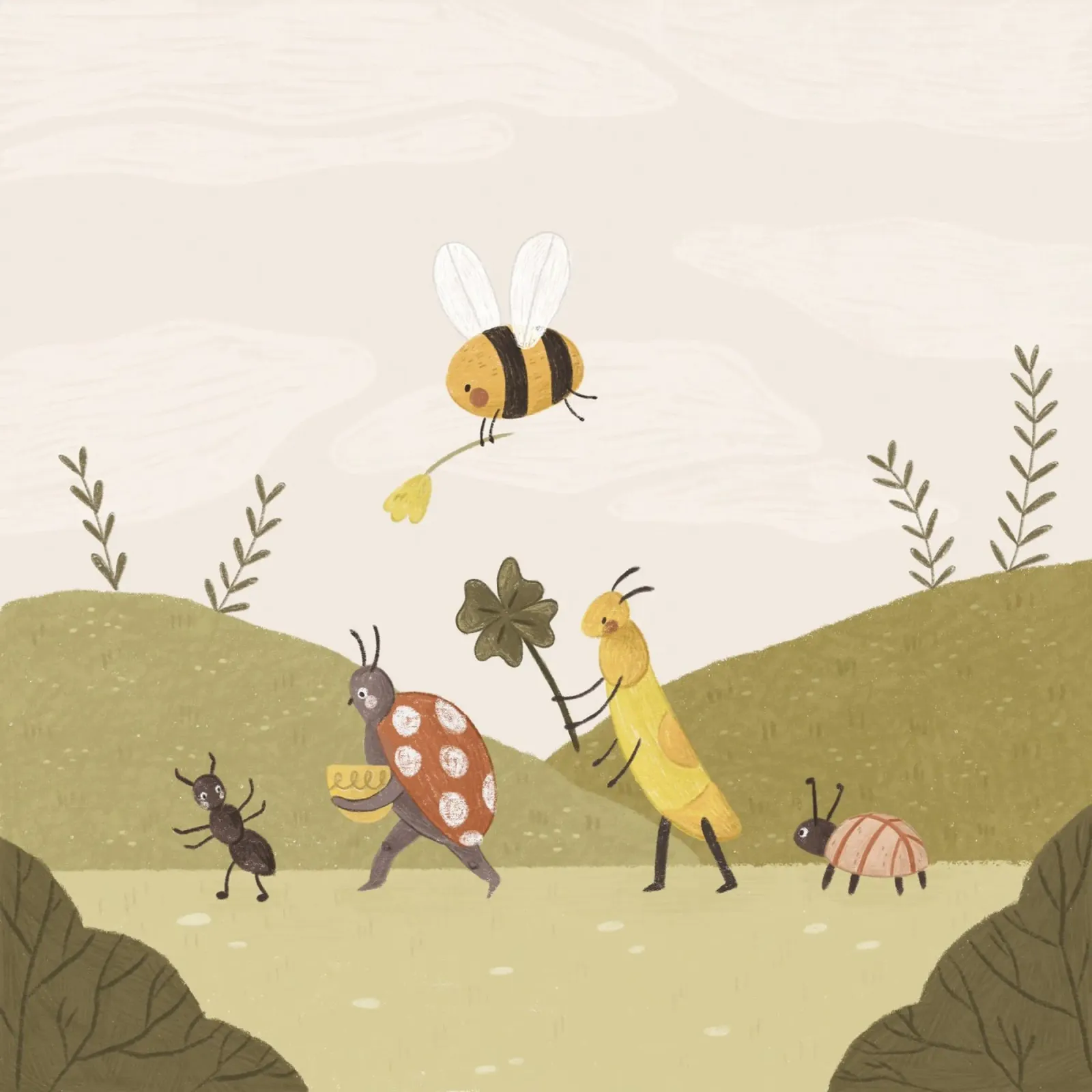 Anna Lunak - Käfer und Bienen poster con telaio in legno da The Artcircle