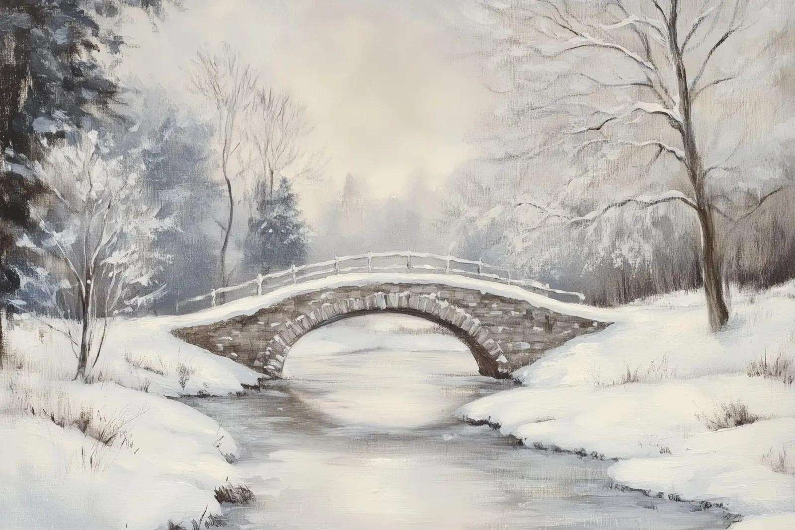 Ponte di pietra innevato in inverno plexiglass da Melloi Art Print