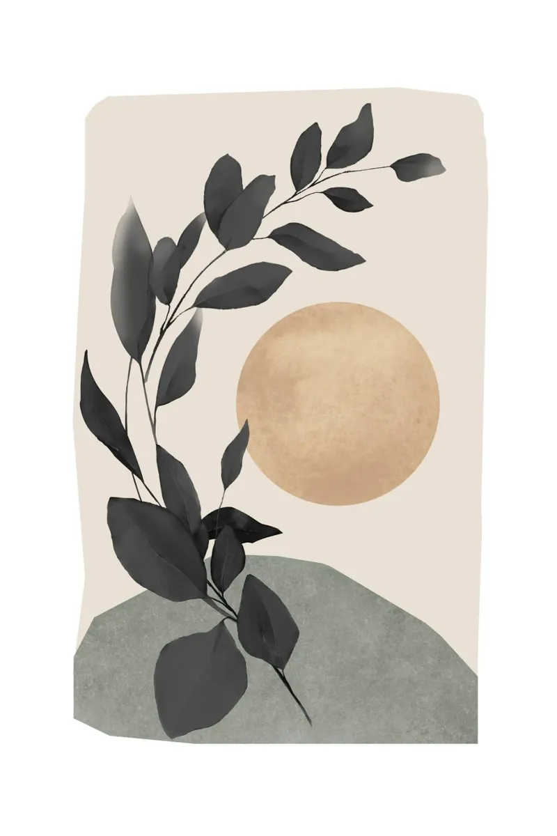 Arte botánico con sol y hojas metacrilato de Melloi Art Print
