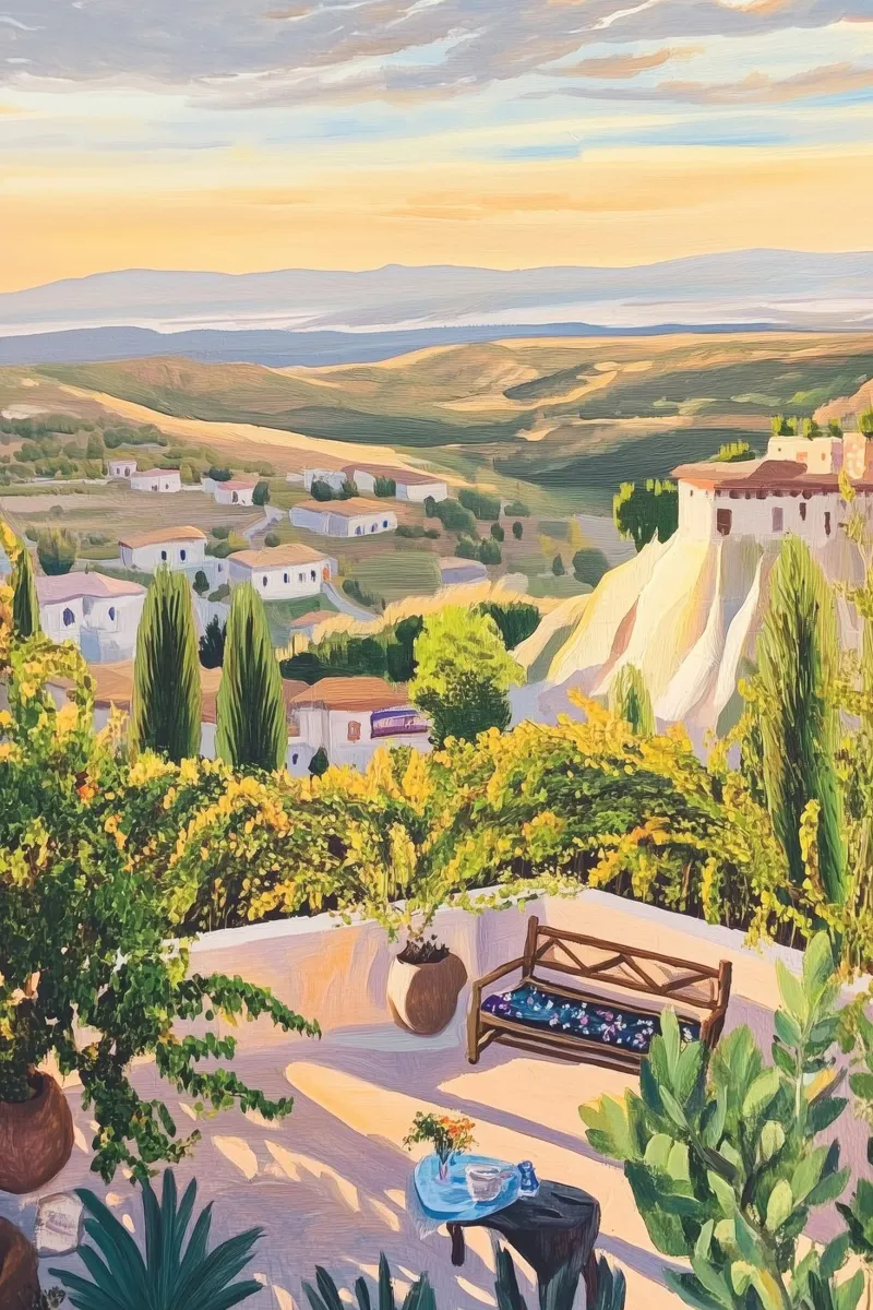 Mediterranean Hillside Villa View pellicola backlit da Melloi Art Print