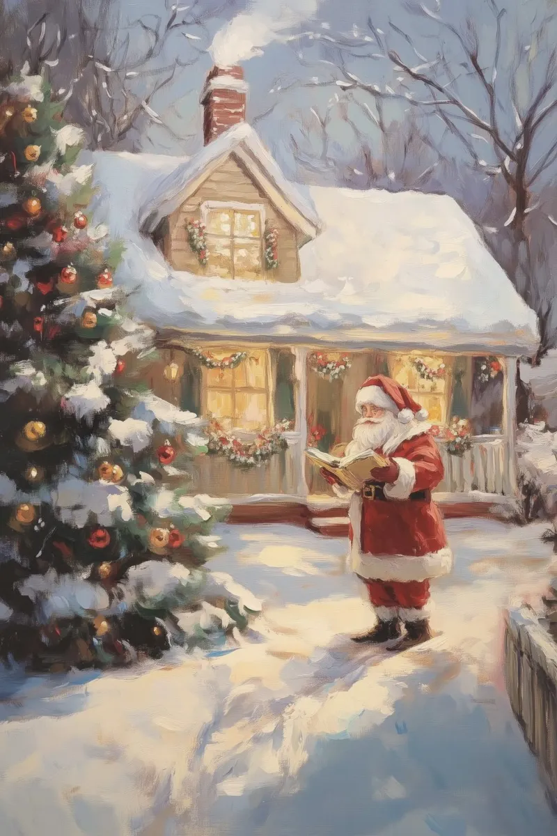 L'accogliente visita natalizia di Babbo Natale pellicola backlit da Melloi Art Print