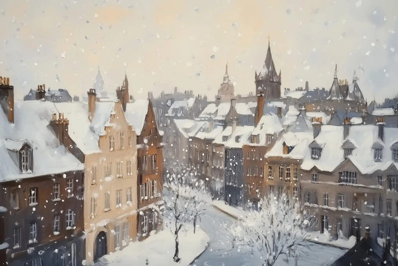 Il centro storico di Edimburgo innevato d'inverno pellicola backlit da Melloi Art Print