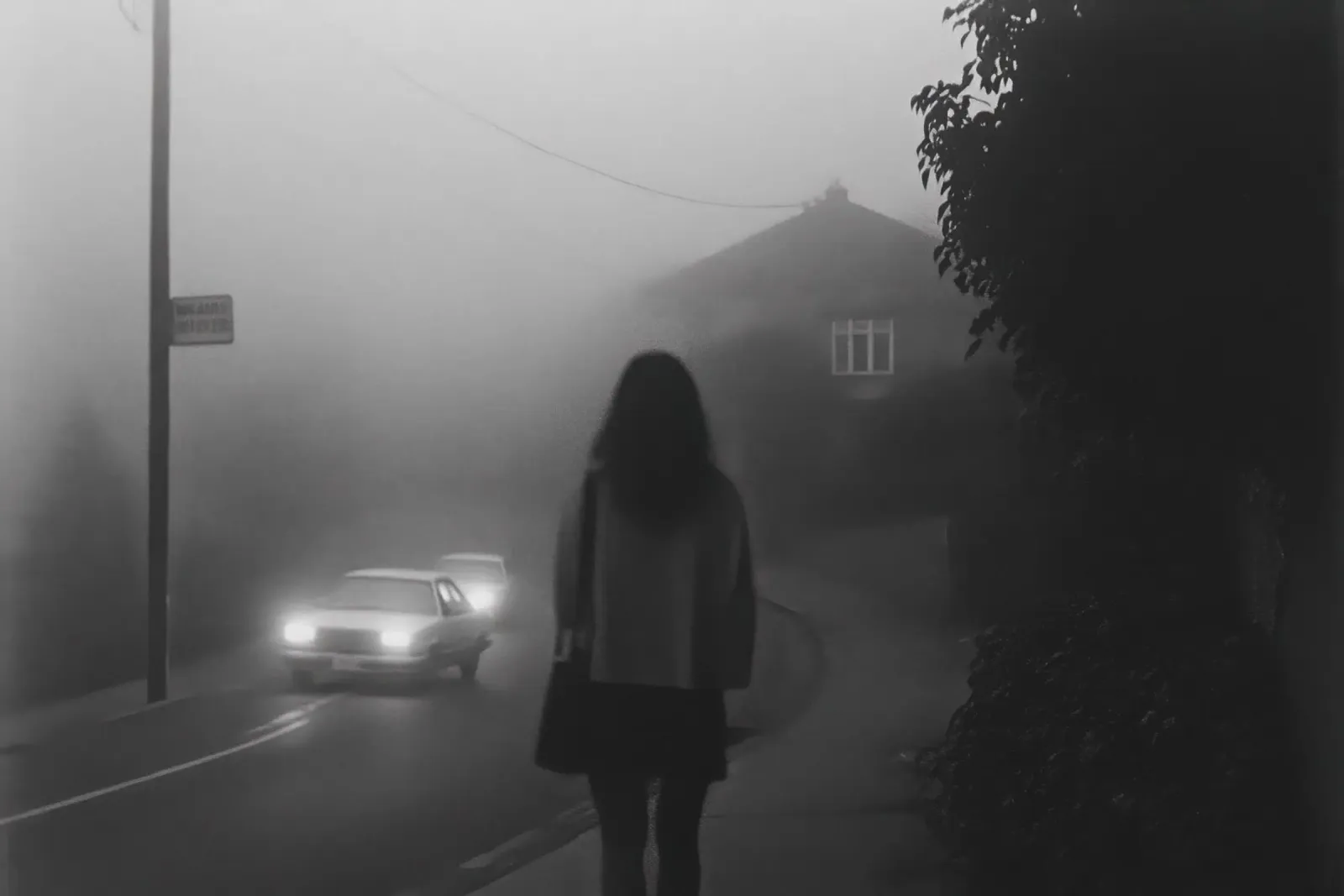 Aspettando nella nebbia pellicola backlit da Black & White