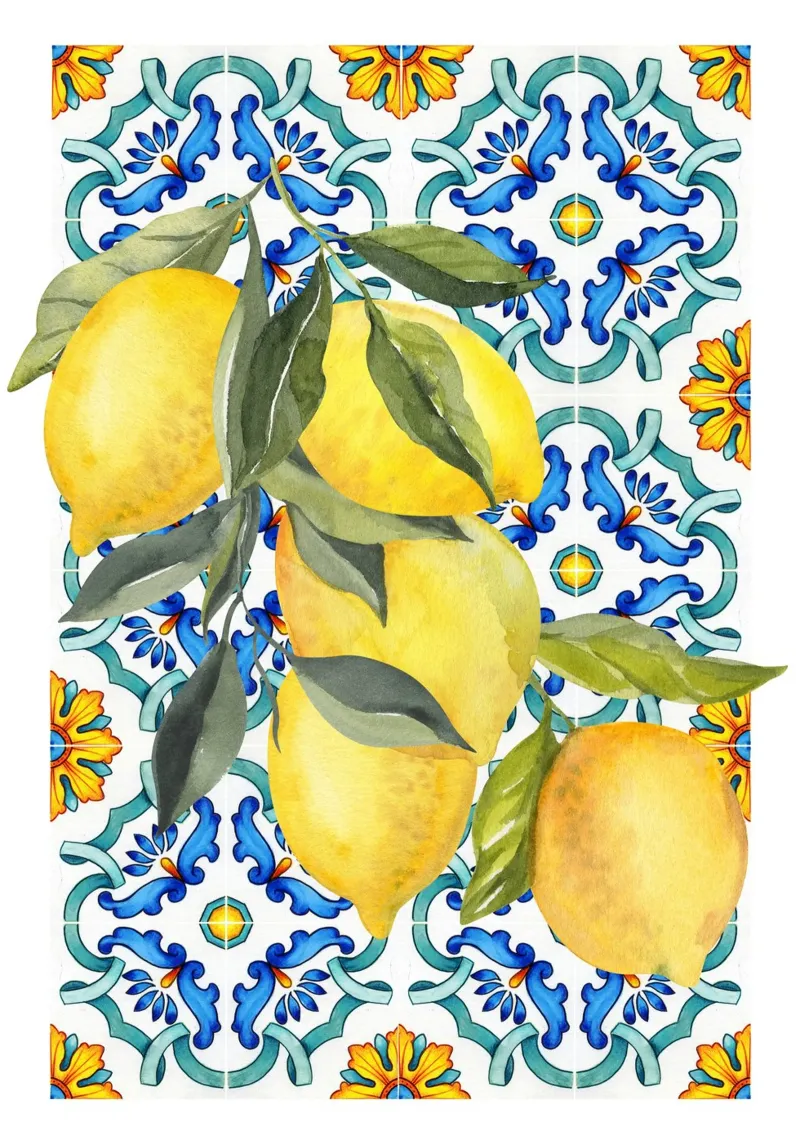 Stampa piastrelle blu limone pellicola backlit da Bella Studio