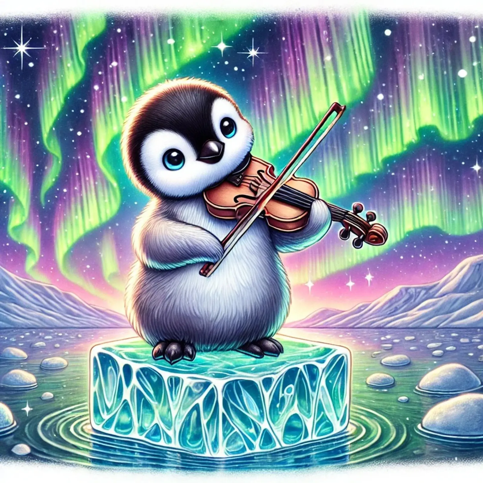 Melodieuze pinguïn onder de lampen canvas met Baklijst van FluffyToons