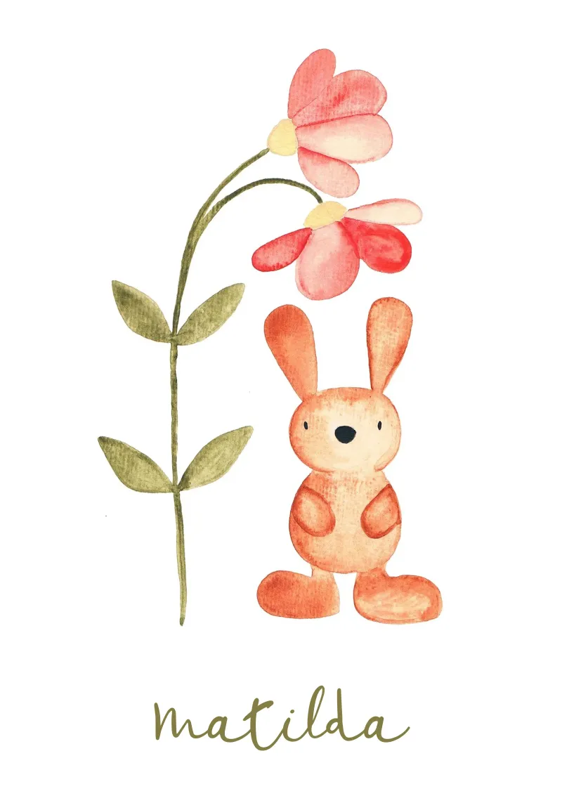 Kleiner Hase mit Blume Namensbild poster con telaio in plastica da BAINAI KIDS