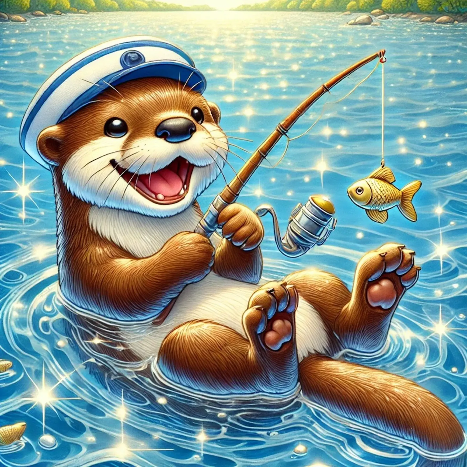 Lontra gioiosa con cattura d'oro plexiglass da FluffyToons