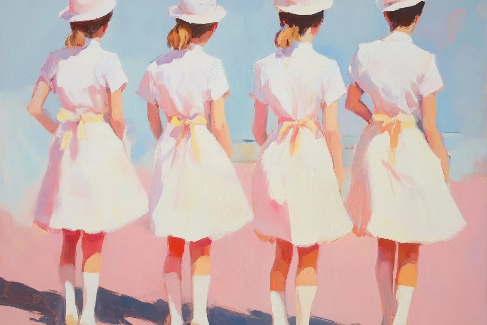 Retro White Uniform Ladies pellicola backlit da Melloi Art Print
