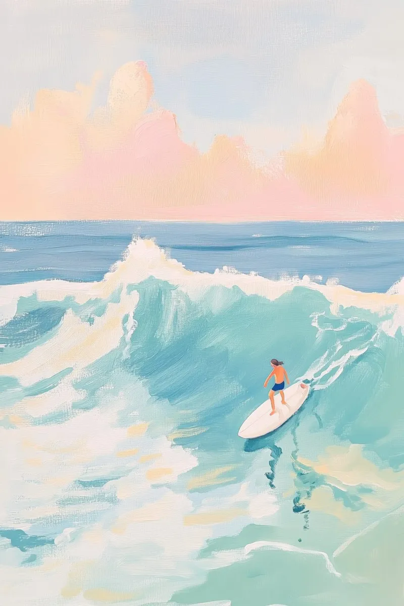 Arte dell'onda oceanica del surfista al tramonto alluminio dibond da Melloi Art Print