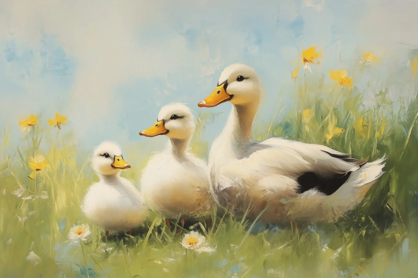 Eenden Family Schilderen canvas met Baklijst van Melloi Art Print