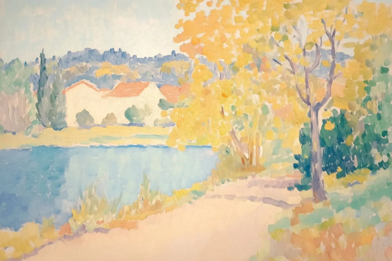 Mediterranean Villa Watercolor Landscape hahnemühle by Melloi Art Print
