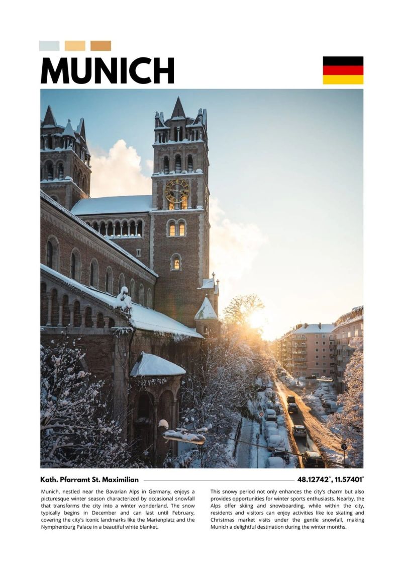 Snowy Munich Cityscape Photography Poster Poster von F.Goncalves Photography