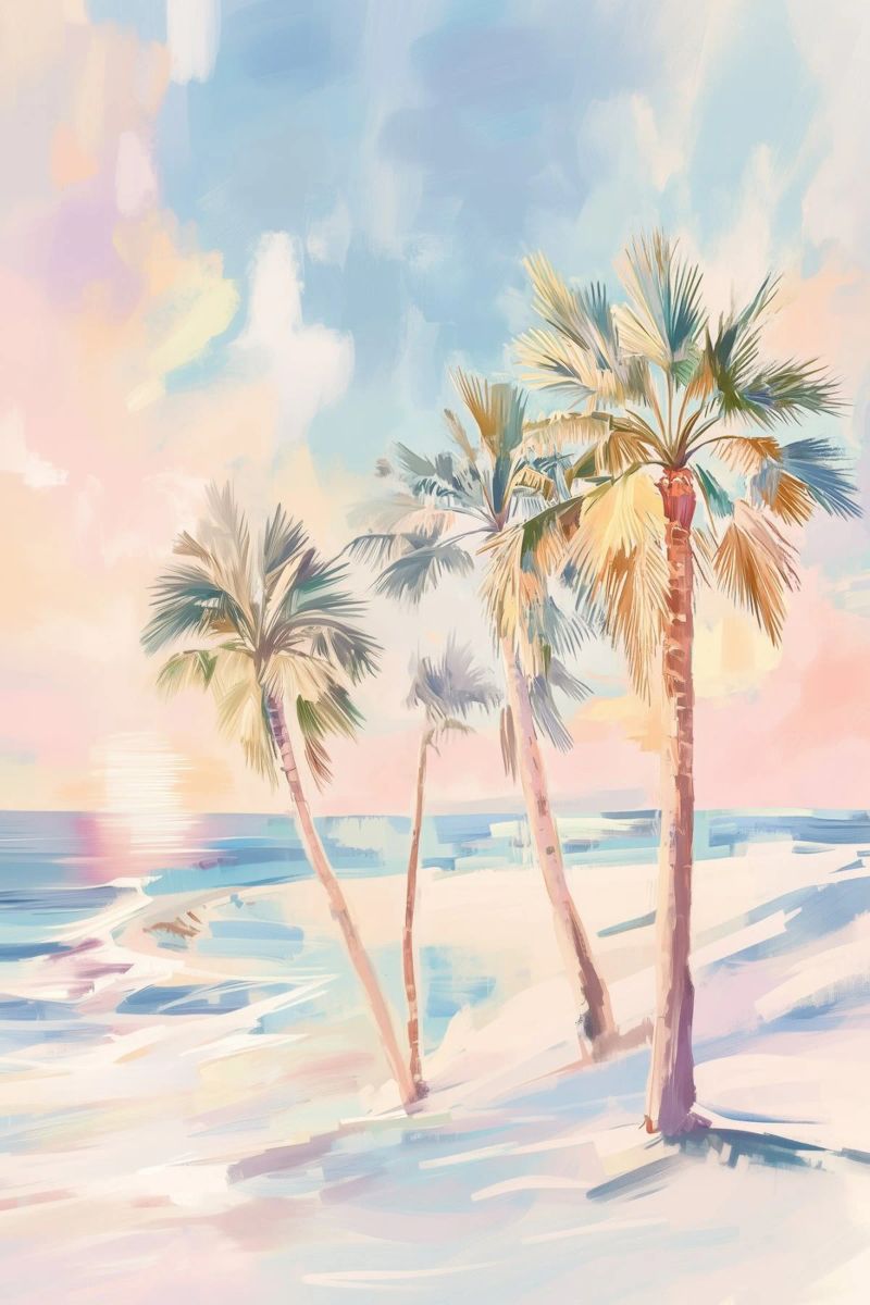 Sonnenuntergang Strand Kokosnussbaum Leinwand von Melloi Art Print