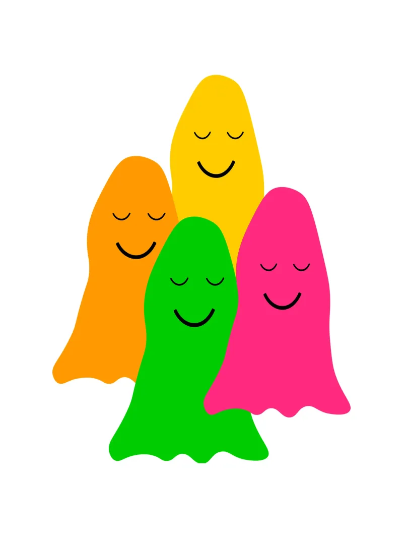 Peaceful colorful ghosts poster con telaio in alluminio da happieeagle