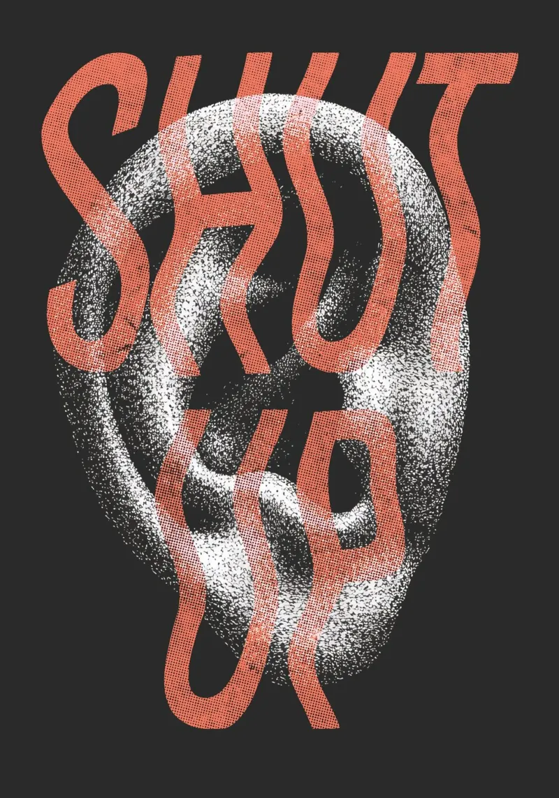 Moderne "Shut Up" Typografie Kunstdruk canvas met Baklijst van Studio Mooodz