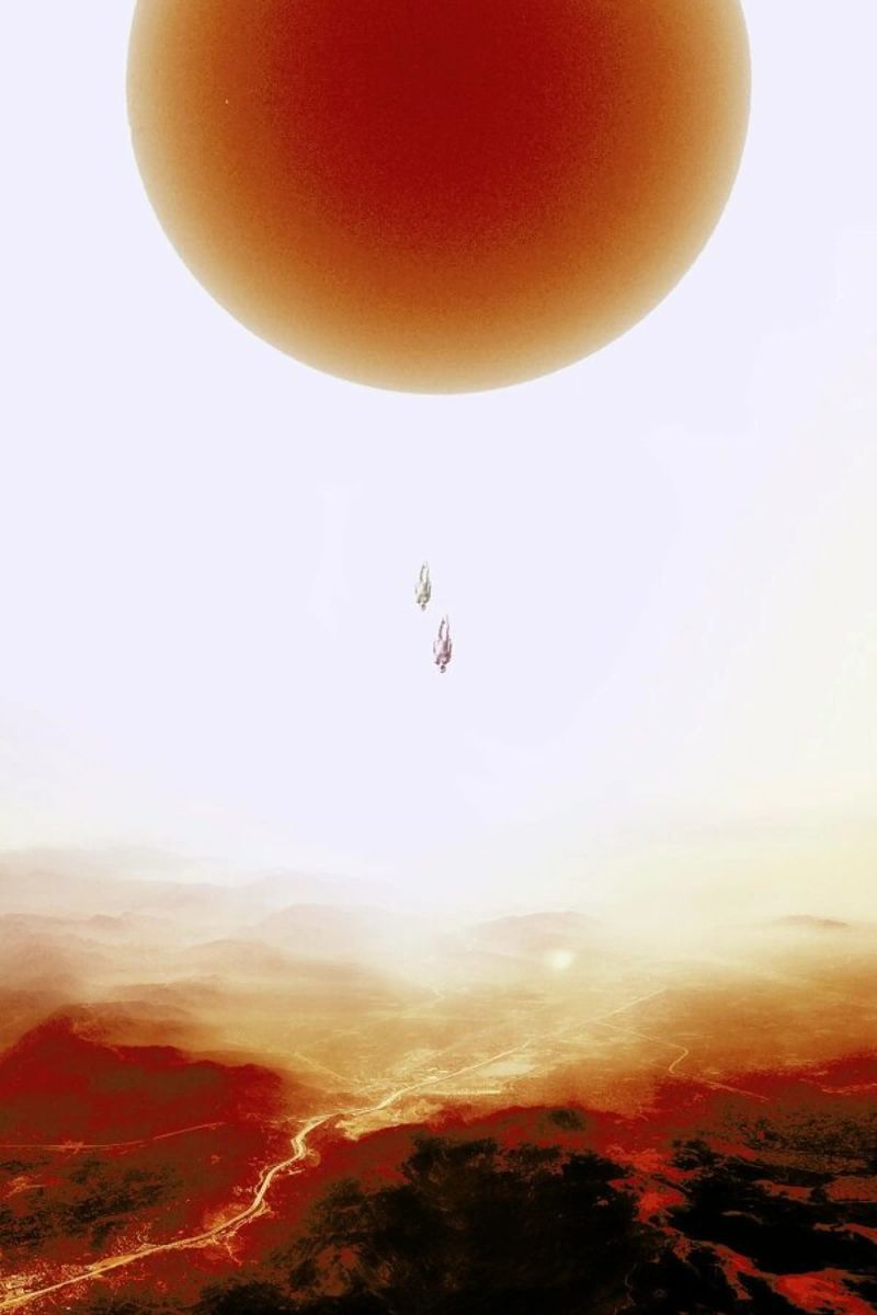 Descent of two skydivers over an alien red desert planet canvas by Stoian Hitrov