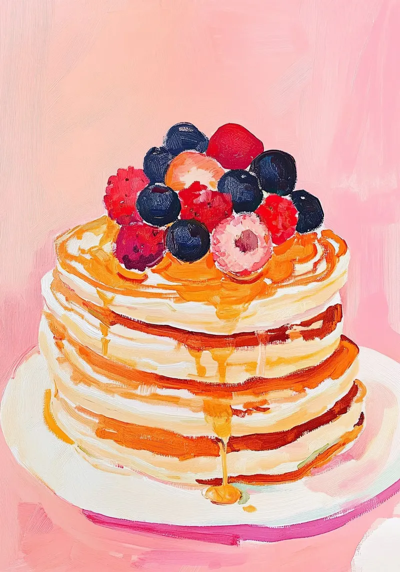 Pancake Frutti di bosco Cucina Preppy Rosa poster con telaio in legno da Euphoria Theresa