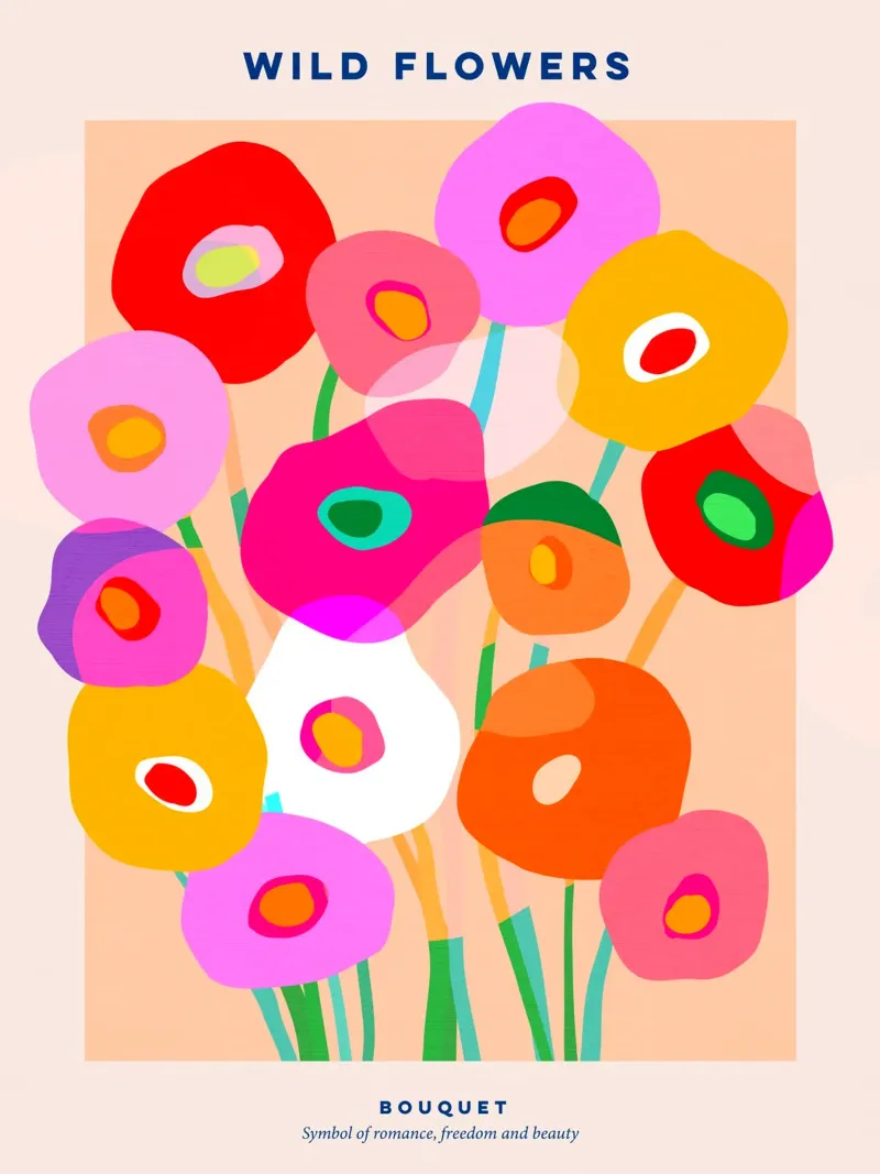 BOLD & WILD POPPIES BOUQUET POSTER - Rosa pesca tonale poster con telaio in alluminio da Dominique Vari